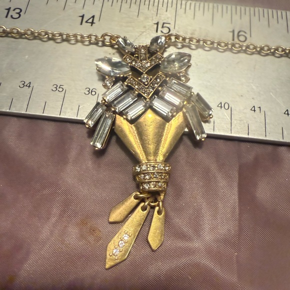J. Crew Gold and Silver Crystal Art Deco Pendant 32”Necklace - Picture 6 of 7